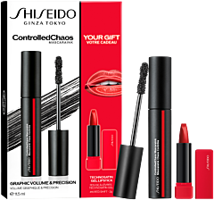 Shiseido Mascara Set = Controlled Chaos Mascaraink Black 11,5 ml + Technosatin Gel Mini Lipstick Red Shift 2 g