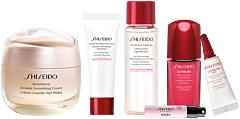 Shiseido Benefiance Wrinkle Sm.Cr.Pouch Set = Wr.Smooth.Cr.50ml+Clar.Cl.Foam 15ml+Tr.Softener 30ml+Ultim.Power Inf.Concentr.10 ml+Power Inf.Eye Conc.3ml+Ginza