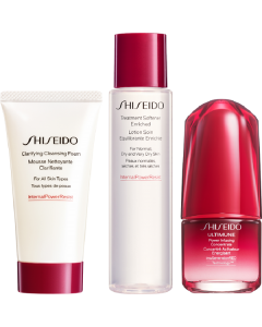 Shiseido Ultimune Defend Starter Kit = Power Infusing Concentrate 15 ml + Clarifying Cleansing Foam 15 ml + Treatment Softener Enriched 75 ml