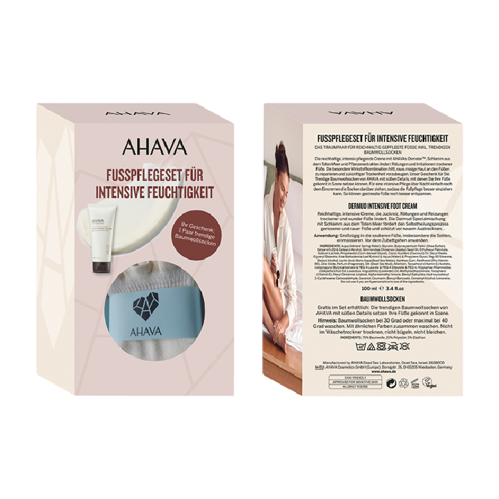 Ahava Dermud Intensiv Foot Cream onpack = Dermud Int. Foot Cream 100 ml + 1  Paar Baumwollsocken online kaufen