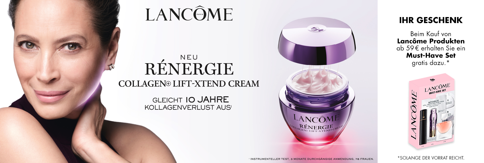 Entdecke ein neues Level des Anti-Aging mit der Lancôme Rénergie Collagen+ Lift-Xtend Creme. Vom ästhetischen Fadenlifting-Verfahren inspiriert wurde diese innovative Creme mit Kollagenfäden, Kollagenpeptiden und Kupfertripeptid formuliert, um die sichtba